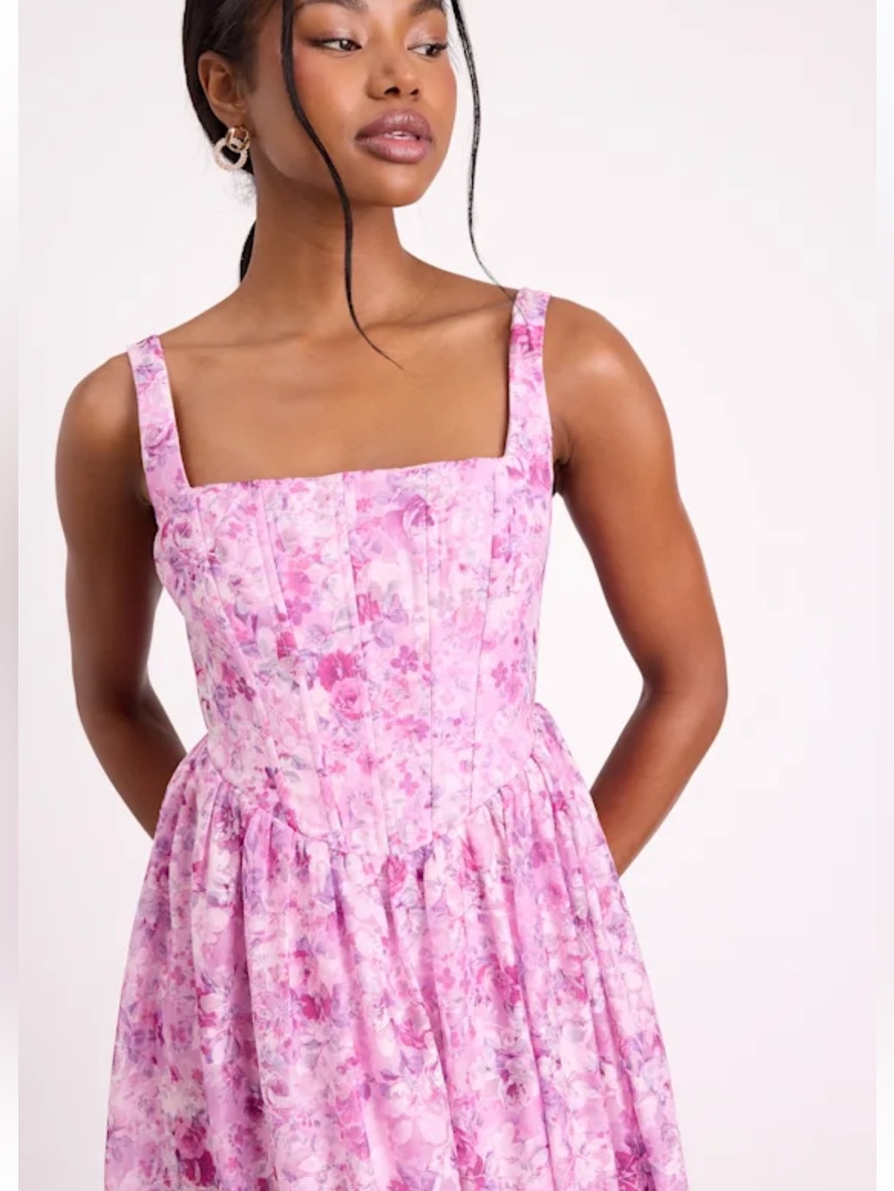 NWT Lulus Colwyn Light Magenta Floral Jacquard Bustier Midi Dress FLAWED - Picture 5 of 5